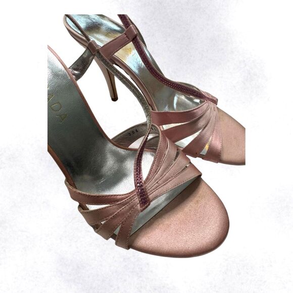 Escada Pink Strappy Sandal Heels with Pink Crystals Size 8.5 - Picture 2 of 8